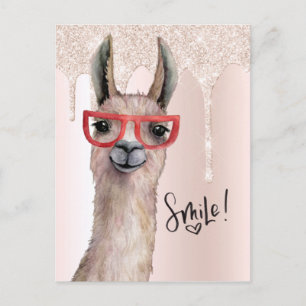 Cute Llama Girly Pink Glitter Denking You Briefkaart