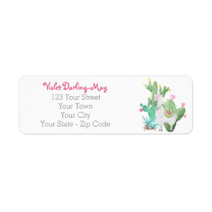 Cute Llama in Cactus Garden - Return Address Etiket