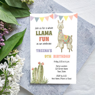 Cute Llama Invitation Anniversaire