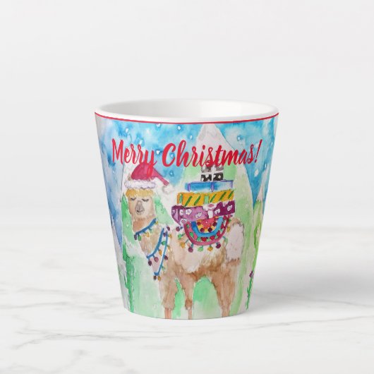 Cute Llama Joyeux art de Noël Filles Latte Mug (Devant)