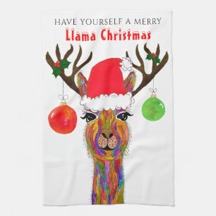 Cute Llama Joyeux Noël Serviette de cuisine