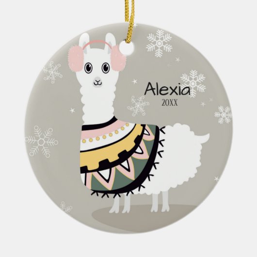 Cute Llama Kerstmis Keramisch Ornament (Voorkant)