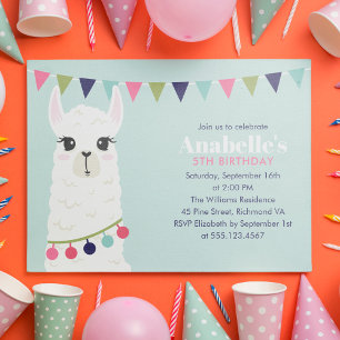 Cute Llama Kids Birthday Party Kaart