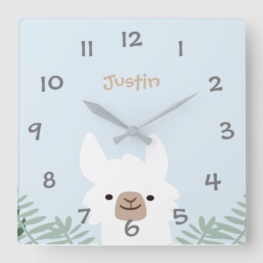 Cute Llama Kinder Nursery Wall Clock Vierkante Klok (Voorkant)