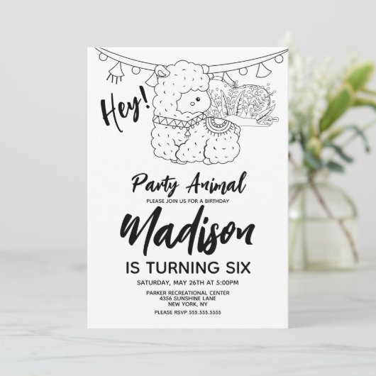 Cute Llama Kinderen van Birthday Black White Kaart (Staand voorkant)