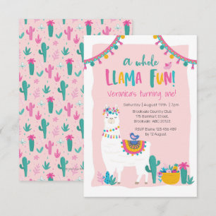 Cute Llama leuke cactus Birthday Invitation Kaart