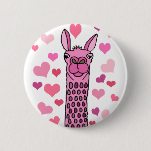 Cute Llama Love and Hearts Art Ronde Button 5,7 Cm