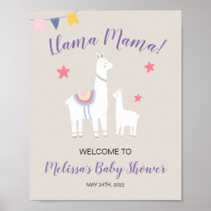 Cute Llama Mama Baby shower Affiche de bienvenue
