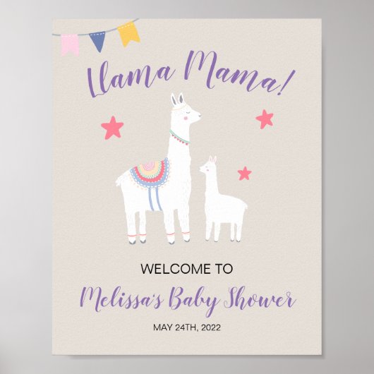 Cute Llama Mama Baby shower Affiche de bienvenue (Devant)