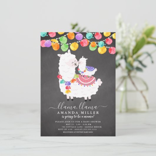 Cute Llama Mama Baby shower Invitation (Debout devant)