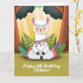 Cute Llama Meditating in Magical Forest Birthday Kaart (Gele Bloem)