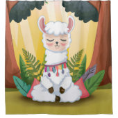 Cute Llama Meditating in Magical Forest Douchegordijn (Voorkant)