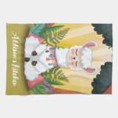 Cute Llama Meditating in Magical Forest Theedoek (Horizontaal)