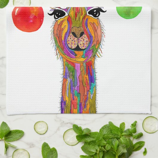 Cute Llama Merry Kerstmis Kitchen Towel Theedoek (Gevouwen)