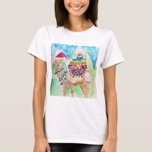 Cute Llama Merry kerstWaterverf art T-shirt