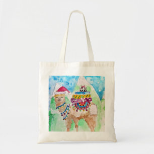 Cute Llama Merry kerstWaterverf art Tote Bag