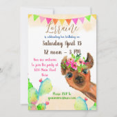Cute Llama met bloemen en cactus, aangepast kind Kaart (Voorkant)