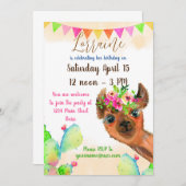 Cute Llama met bloemen en cactus, aangepast kind Kaart (Voorkant / Achterkant)