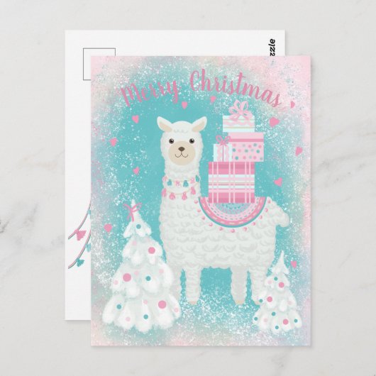 Cute Llama met kerstcadeaus Briefkaart (Voorkant / Achterkant)