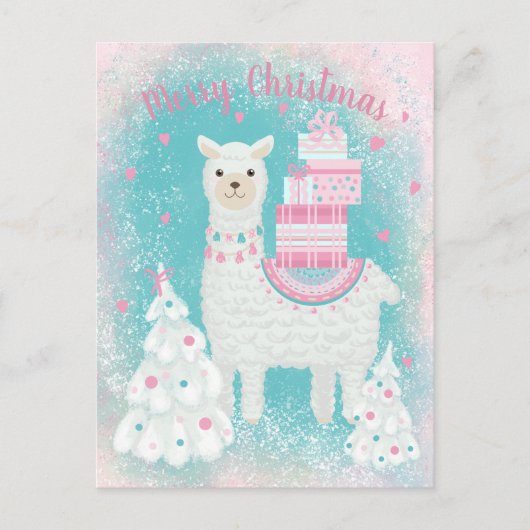 Cute Llama met kerstcadeaus Briefkaart (Voorkant)