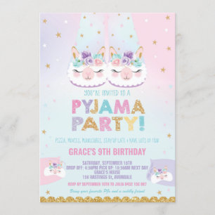 Cute Llama Pajama Birthday Party Sleepover Slumber Kaart