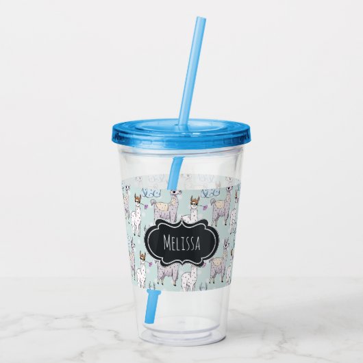 Cute Llama Pattern on Polka Dots Acryl Drinkbeker (Achterkant)