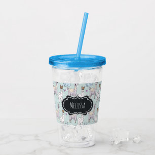 Cute Llama Pattern on Polka Dots Acryl Drinkbeker