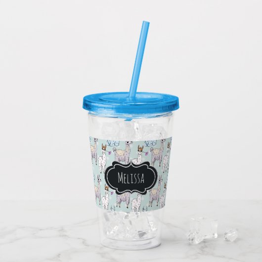 Cute Llama Pattern on Polka Dots Acryl Drinkbeker (Achterkant ijs)