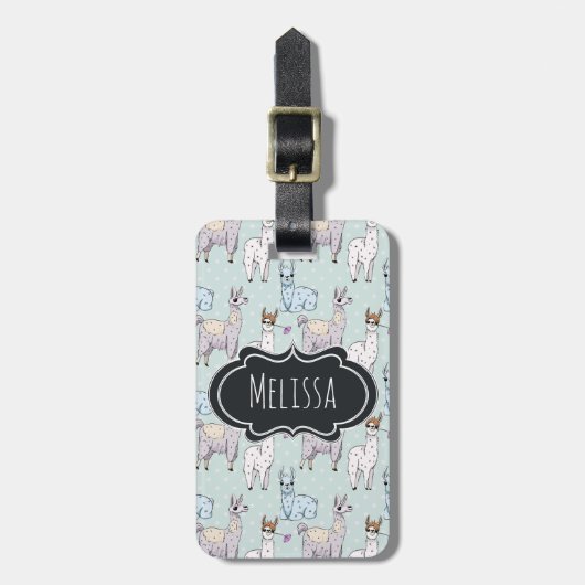 Cute Llama Pattern on Polka Dots Bagagelabel (Voorkant verticaal)