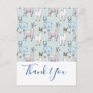 Cute Llama Pattern on Polka Dots Bedankt Briefkaart