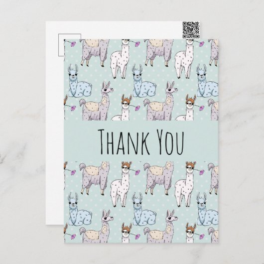 Cute Llama Pattern on Polka Dots Bedankt Briefkaart (Voorkant / Achterkant)