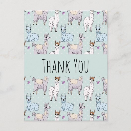 Cute Llama Pattern on Polka Dots Bedankt Briefkaart (Voorkant)