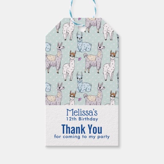 Cute Llama Pattern on Polka Dots Birthday Cadeaulabel (Voorkant)