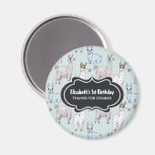 Cute Llama Pattern on Polka Dots Birthday Magneet (Voorkant / Achterkant)