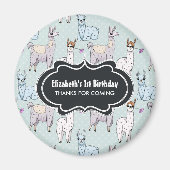 Cute Llama Pattern on Polka Dots Birthday Magneet (Voorkant)
