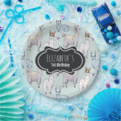 Cute Llama Pattern on Polka Dots Birthday Papieren Bordje (Feest)
