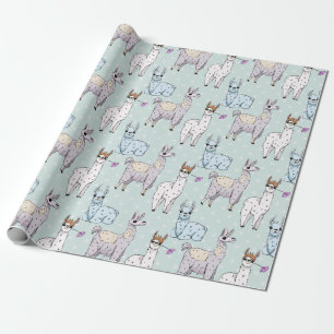 Cute Llama Pattern on Polka Dots Cadeaupapier