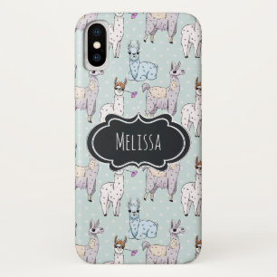 Cute Llama Pattern on Polka Dots iPhone X Hoesje