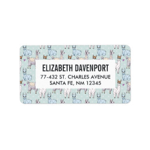Cute Llama Pattern on Polka Dots Etiket
