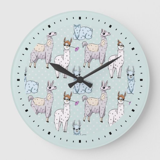 Cute Llama Pattern on Polka Dots Grote Klok (Voorkant)