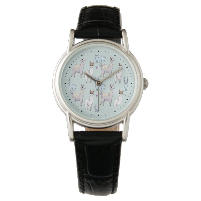 Cute Llama Pattern on Polka Dots Horloge (Voorkant)