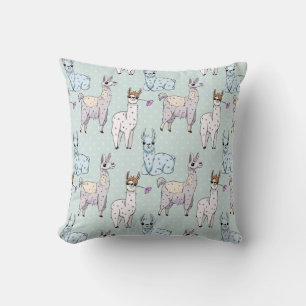 Cute Llama Pattern on Polka Dots Kussen