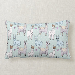Cute Llama Pattern on Polka Dots Kussen