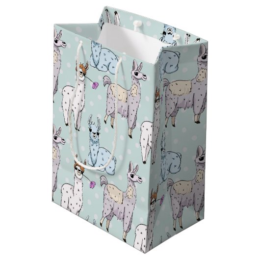 Cute Llama Pattern on Polka Dots Medium Cadeauzakje (Achterkant Gekanteld)
