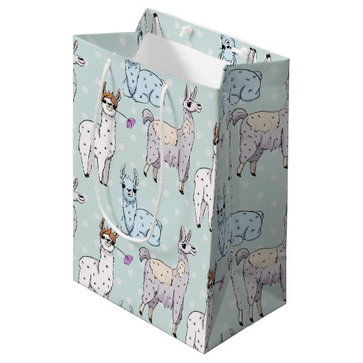 Cute Llama Pattern on Polka Dots Medium Cadeauzakje (Voorkant Gekanteld)