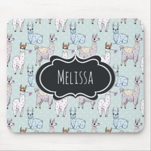 Cute Llama Pattern on Polka Dots Muismat