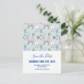 Cute Llama Pattern on Polka Dots Save the Date Briefkaart (Staand voorkant)