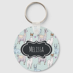 Cute Llama Pattern on Polka Dots Sleutelhanger