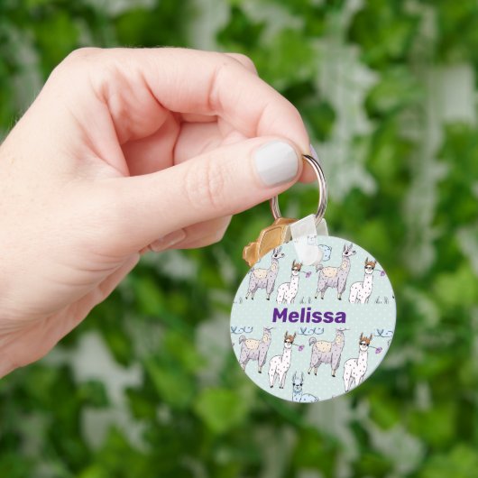 Cute Llama Pattern on Polka Dots Sleutelhanger (Hand)