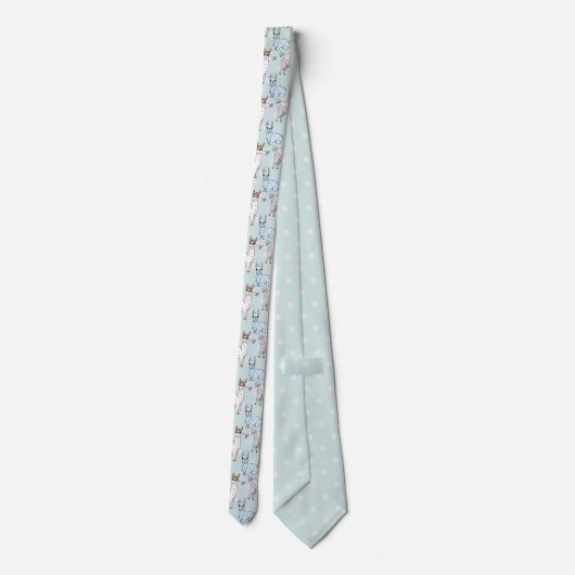 Cute Llama Pattern on Polka Dots Stropdas (Achterkant)
